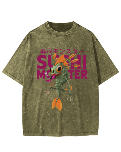 Monster Sushi Vintage Washed T-shirt-Zazasy