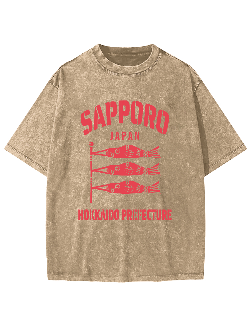 Sapporo Hokkaido Prefecture Vintage Washed T-shirt-Zazasy