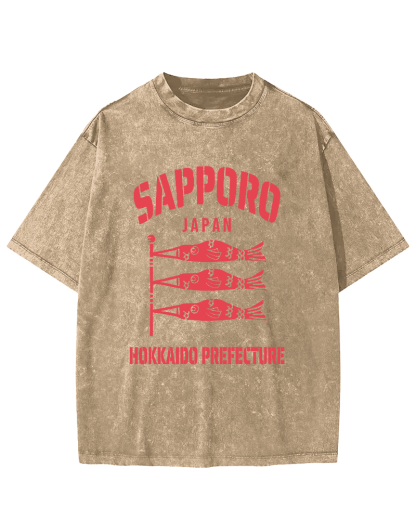 Sapporo Hokkaido Prefecture Vintage Washed T-shirt-Zazasy