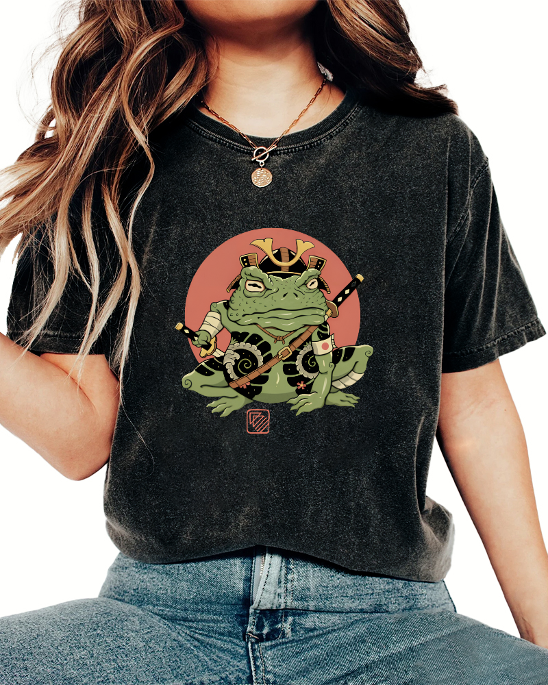 Japanese Funny Frog Pattern Vintage Distressed T-shirt-Zazasy
