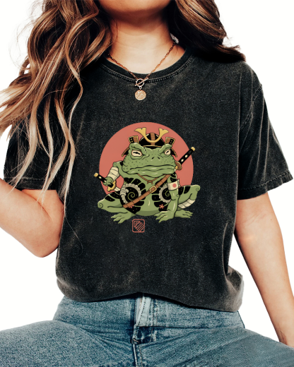 Japanese Funny Frog Pattern Vintage Distressed T-shirt-Zazasy