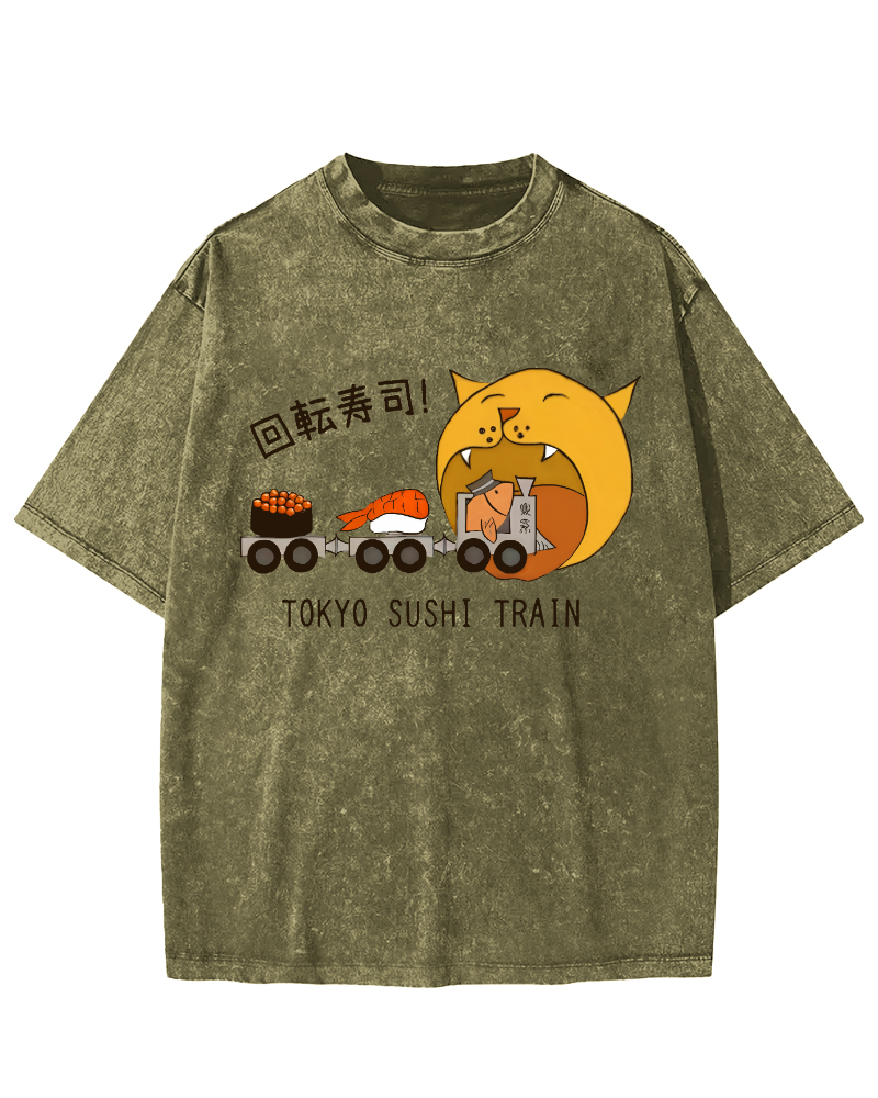 Tokyo Sushi Vintage Washed T-shirt-Zazasy