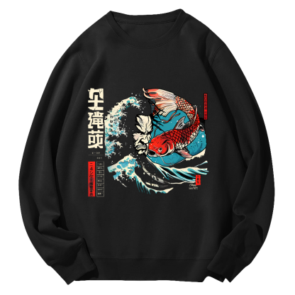Koi in The Huge Waves, Japanese Style Round Neck Sweatshirt-Zazasy
