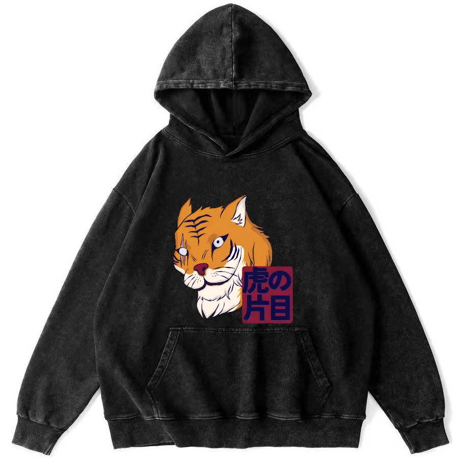 Japanese Tiger Vintage Washed Hoodie-Zazasy