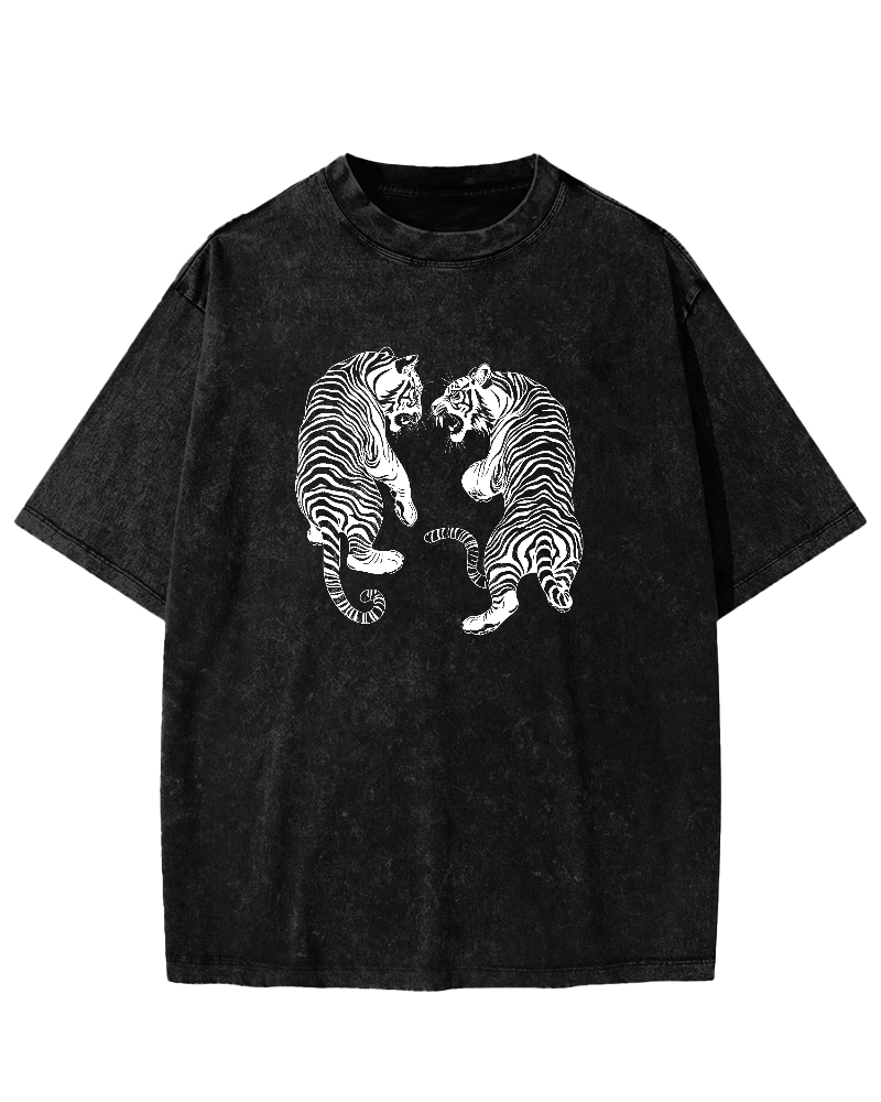 Two Tiger Patterns Vintage Distressed T-shirt