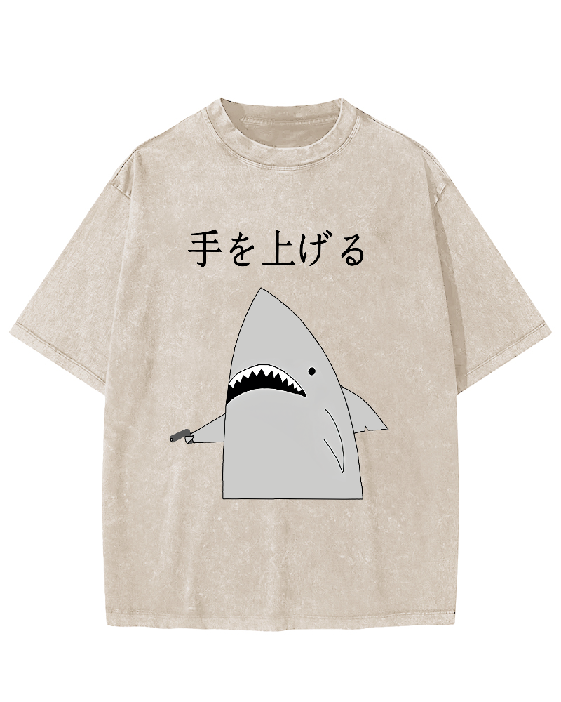 Japanese Shark Vintage Washed T-shirt-Zazasy