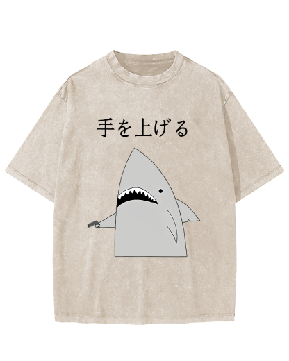 Japanese Shark Vintage Washed T-shirt-Zazasy