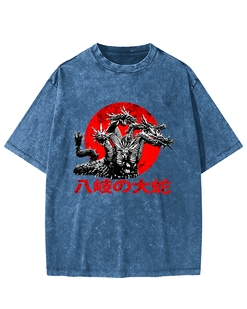 Japanese Syle Giant Snake Monster Vintage Distressed T-shirt-Zazasy