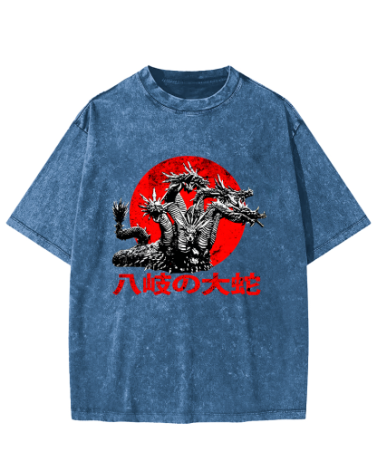 Japanese Syle Giant Snake Monster Vintage Distressed T-shirt-Zazasy