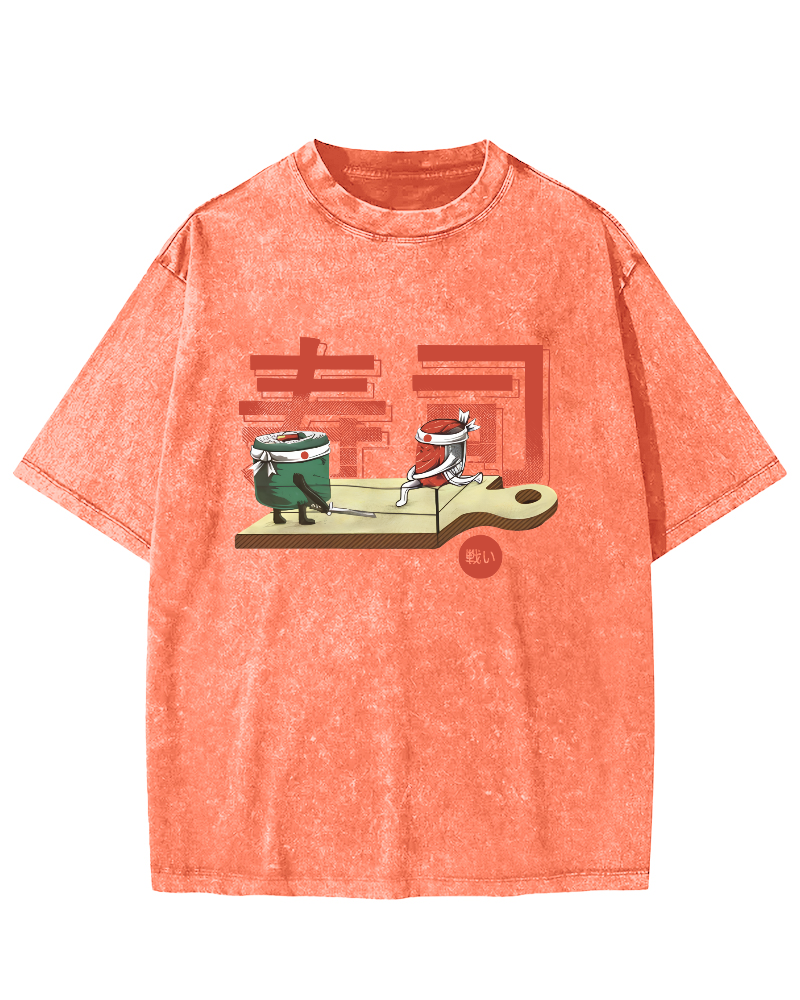 Japanese Sushi Vintage Washed T-shirt-Zazasy