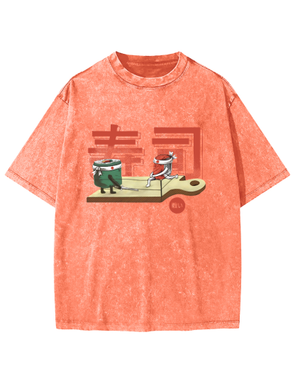 Japanese Sushi Vintage Washed T-shirt-Zazasy