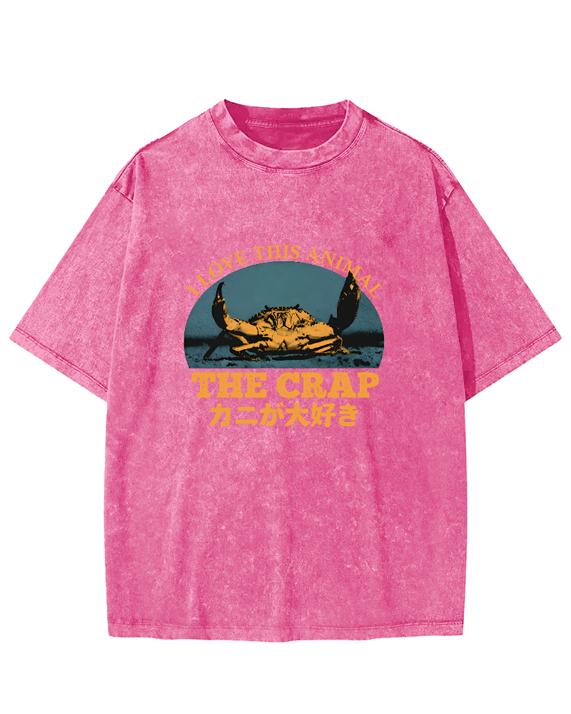 Retro Crab Pattern Vintage Distressed T-shirt-Zazasy