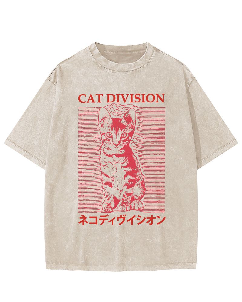 Cat Division Japanese Vintage Washed T-shirt-Zazasy