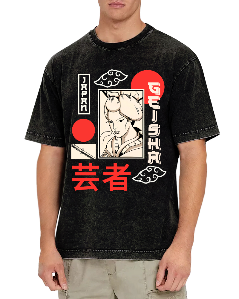 Yunzhe Japanese Style Vintage Washed T-shirt-Zazasy