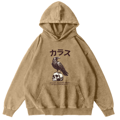 Crow Pattern Japanese Style Vintage Distressed Hoodie-Zazasy