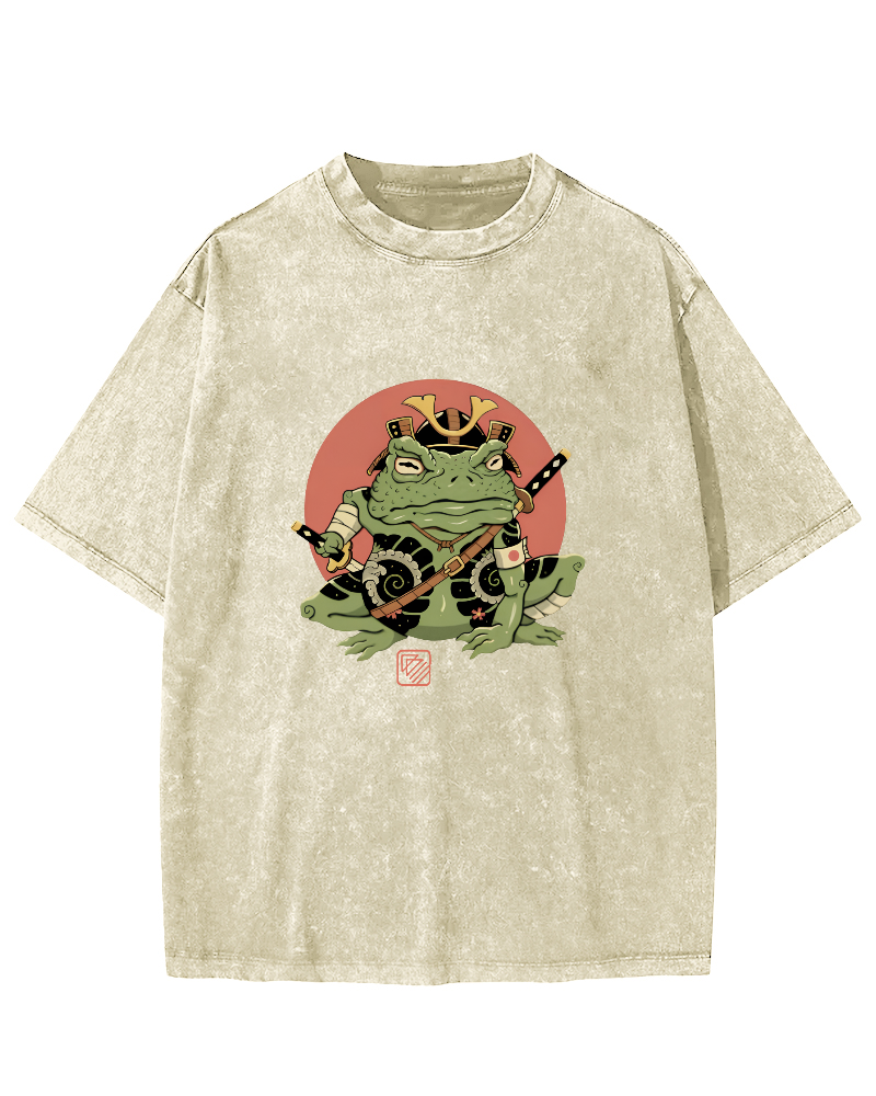 Japanese Funny Frog Pattern Vintage Distressed T-shirt-Zazasy