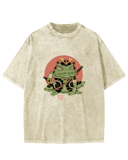 Japanese Funny Frog Pattern Vintage Distressed T-shirt-Zazasy