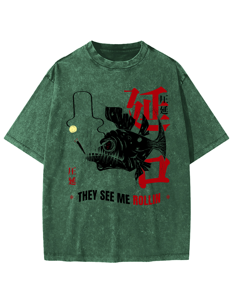 Rolling Japanese Script Vintage Distressed T-shirt-Zazasy