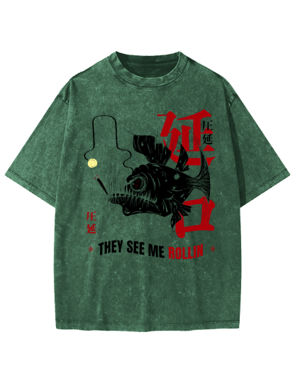 Rolling Japanese Script Vintage Distressed T-shirt-Zazasy