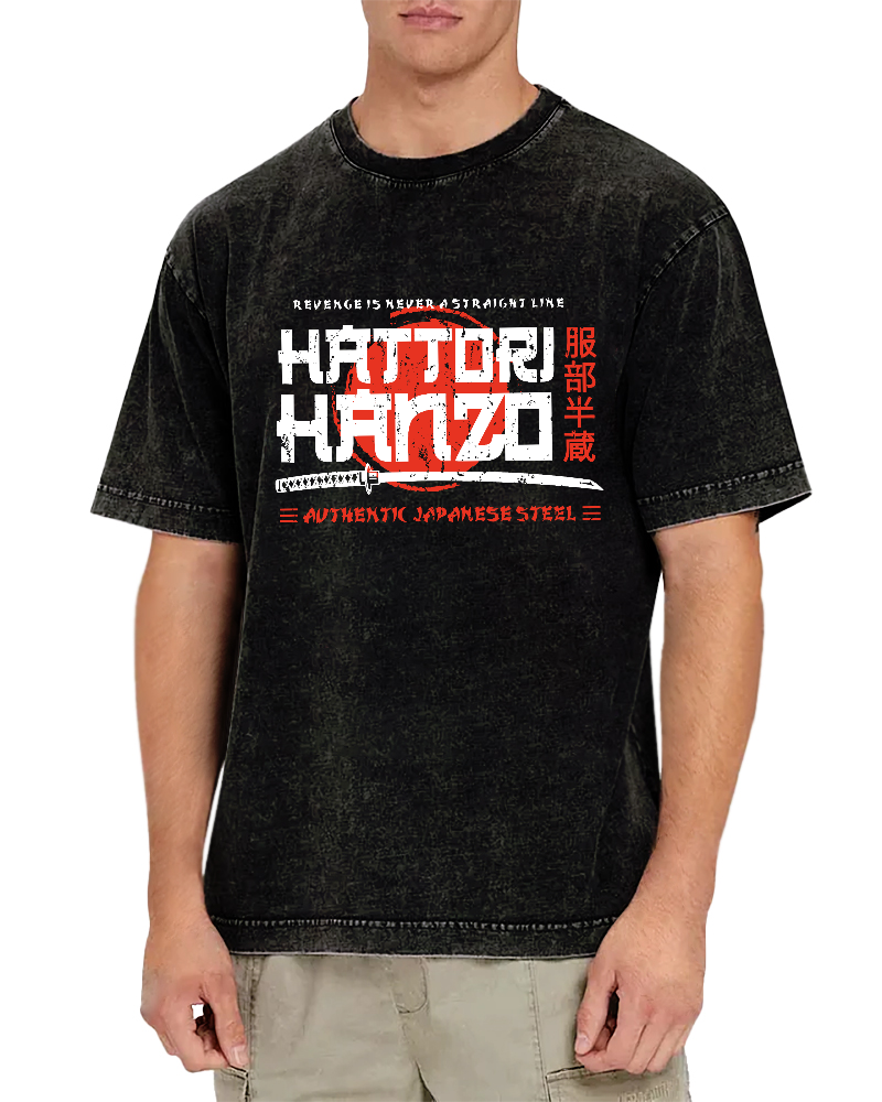 Hattori Hanzo Retro Vintage Washed T-shirt-Zazasy