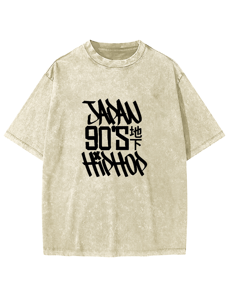Japanese Slogan Pattern Vintage Distressed T-shirt-Zazasy