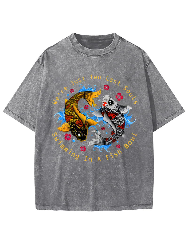 Japanese Koi Fish Vintage Washed T-shirt-Zazasy