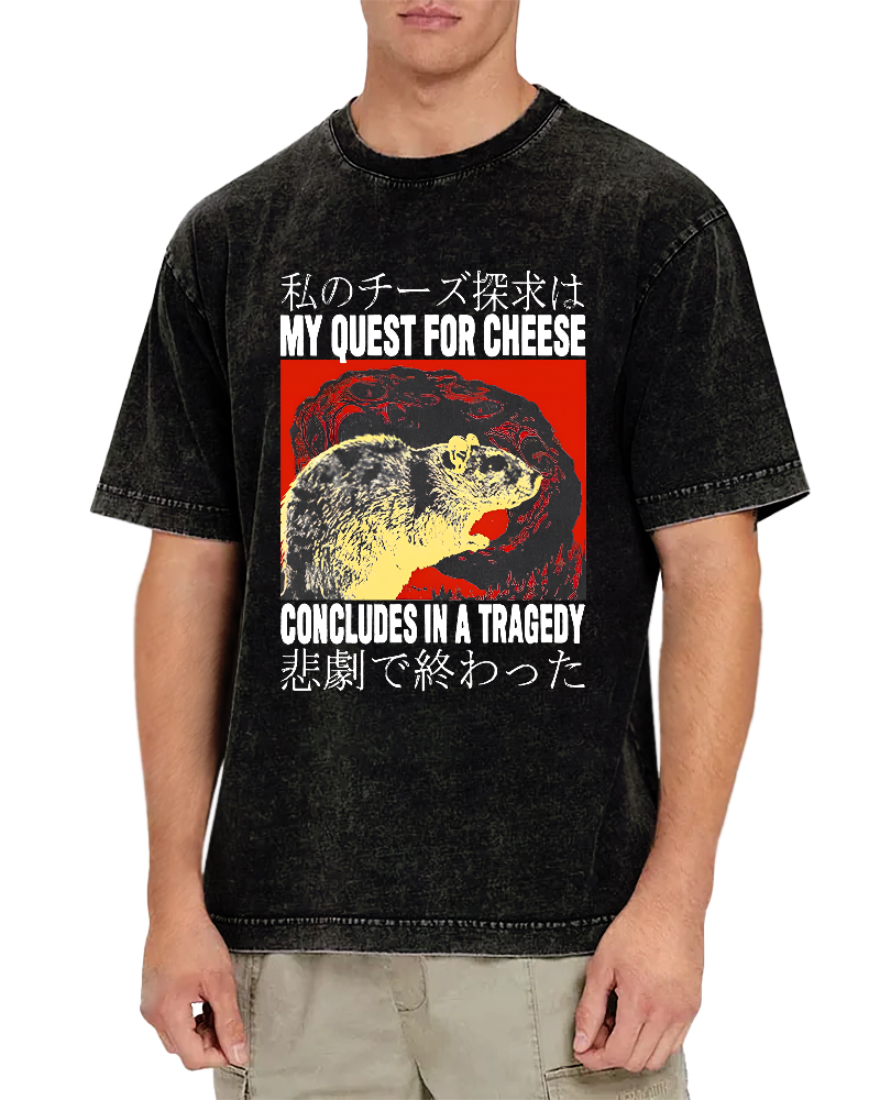 My Quest For Cheese Rat Japanese Vintage Distressed T-shirt-Zazasy