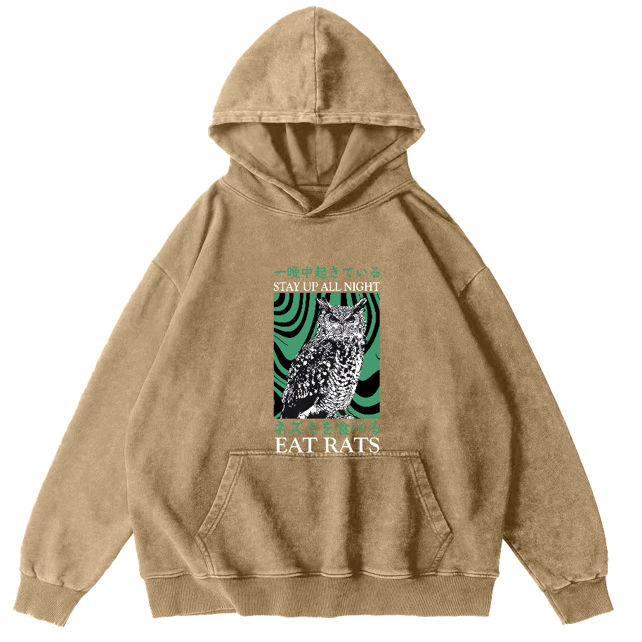 Retro Japanese Owl Vintage Distressed Hoodie-Zazasy