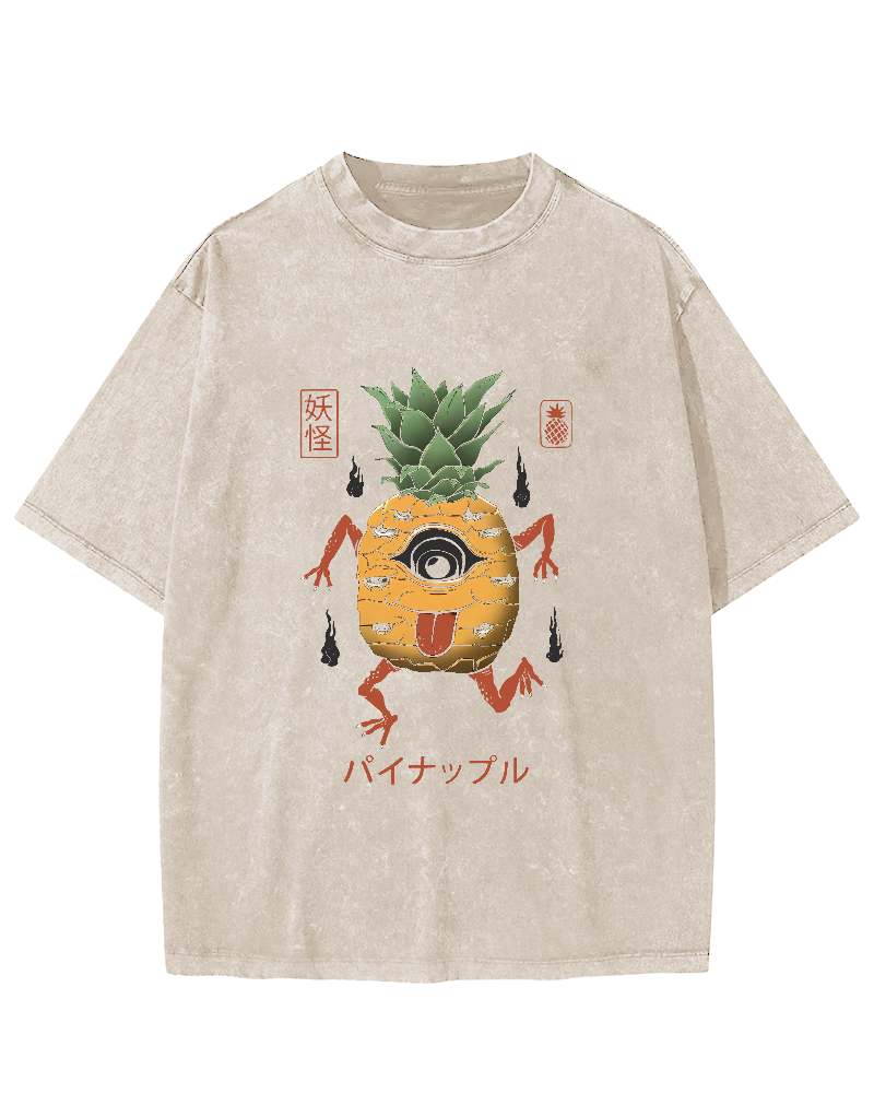 Funny Fruit Pineapple Japanese Style Vintage Distressed T-shirt-Zazasy