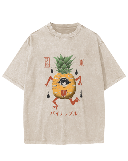 Funny Fruit Pineapple Japanese Style Vintage Distressed T-shirt-Zazasy