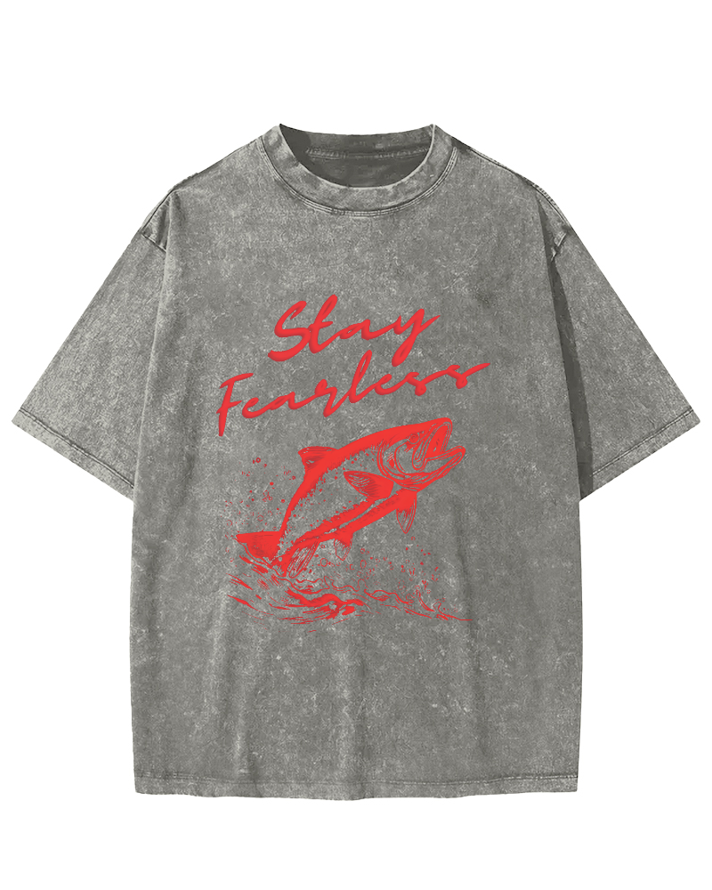 Ocean Salmon Leisure Vintage Distressed T-shirt-Zazasy