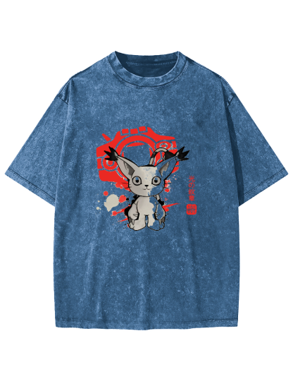 Retro Cartoon Kitten Japanese Style Vintage Distressed T-shirt-Zazasy
