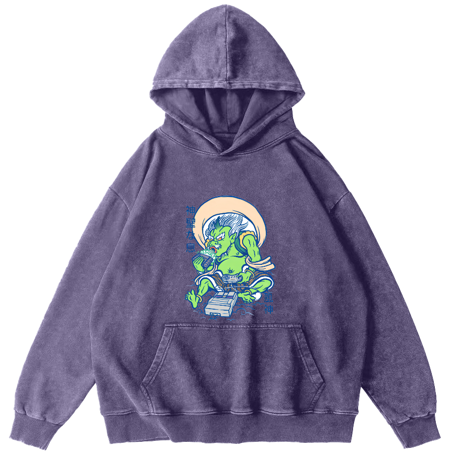 Cartoon Japanese Monster Vintage Distressed Hoodie-Zazasy