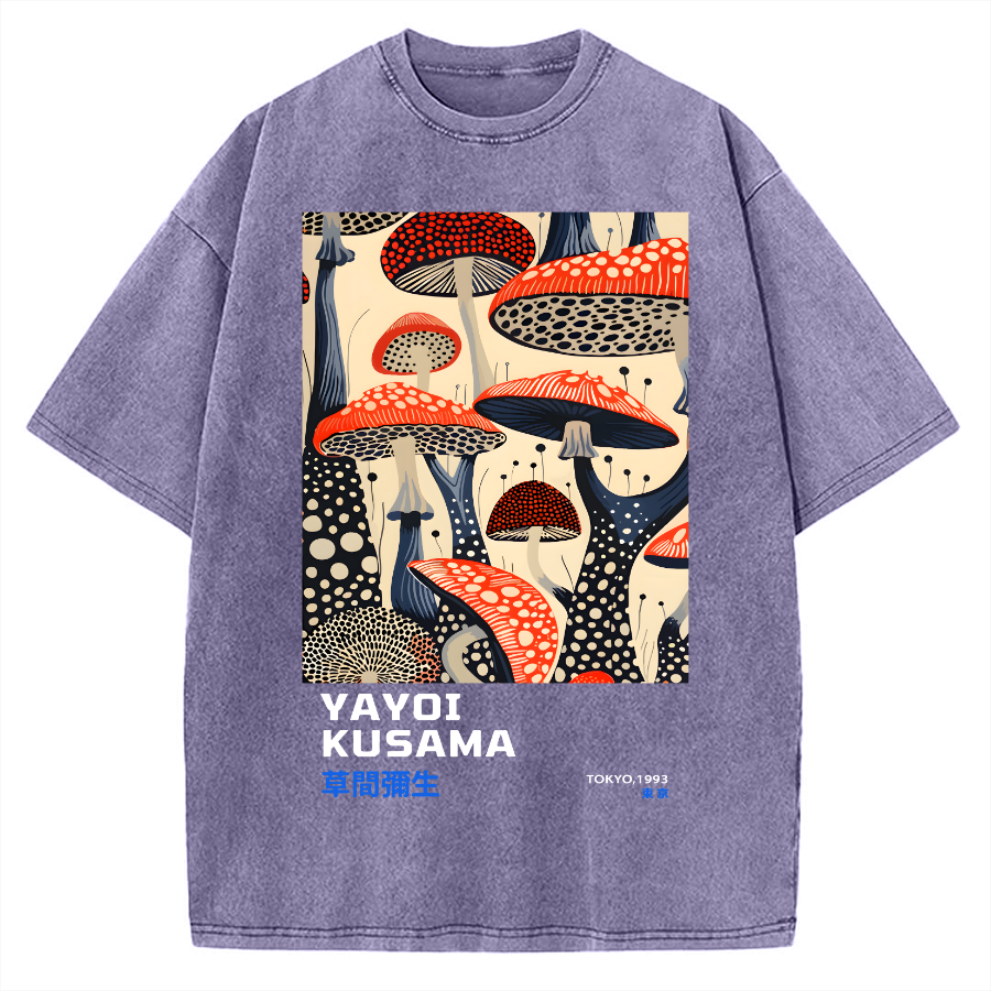 Yayoi Kusama Mushroom Vintage Wash Japanese Vintage Washed T-shirt