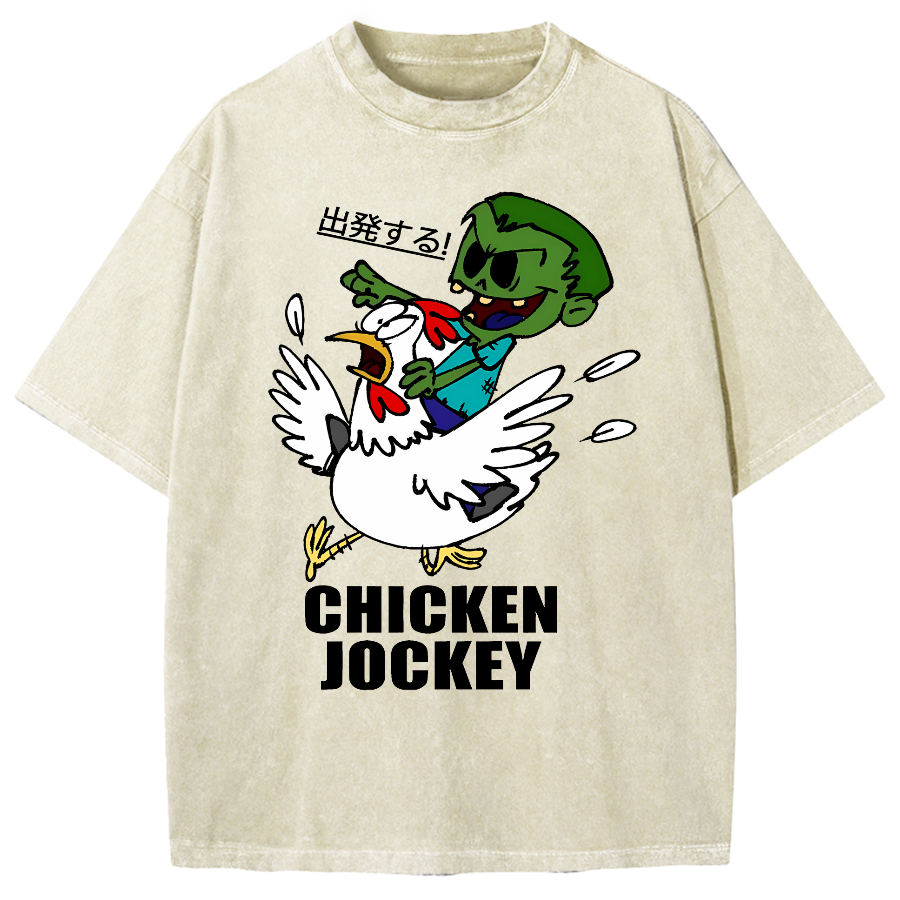 Zombie Riding Chicken Vintage Washed T-shirt