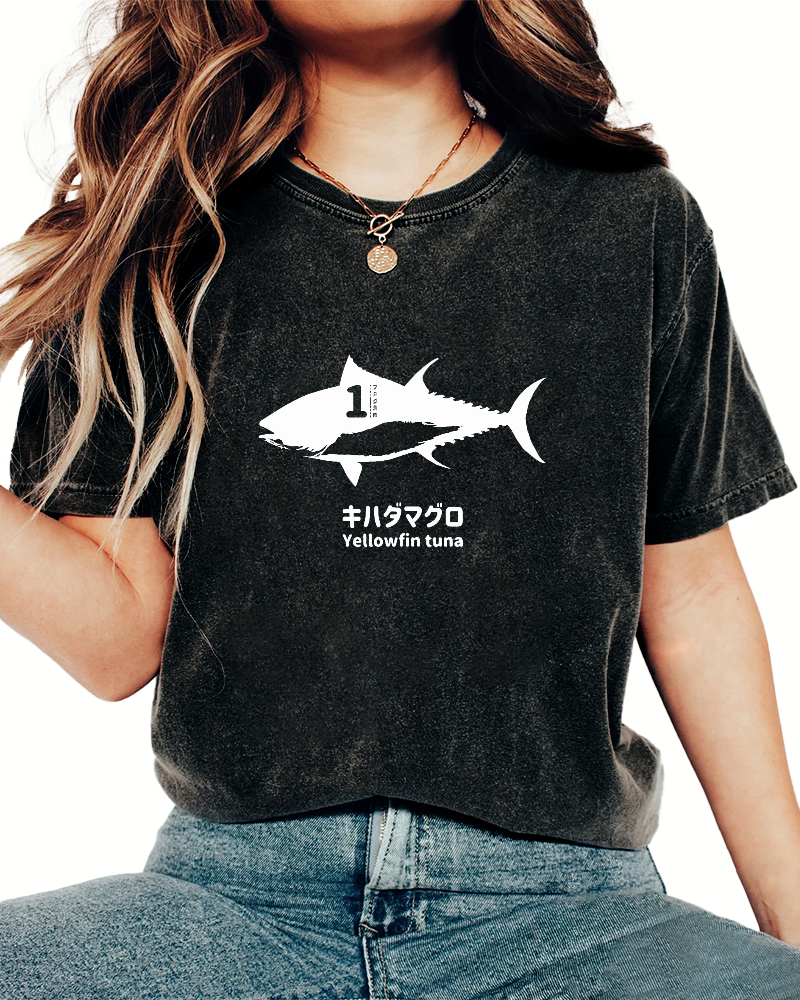 Japanese No.1 Fish Pattern Vintage Distressed T-shirt-Zazasy