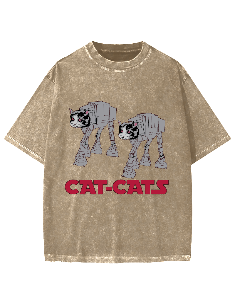 Walking Robot Cat Vintage Washed T-shirt
