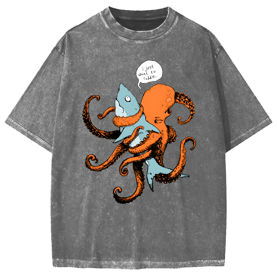 Octopus Entangles Shark Vintage Washed T-shirt