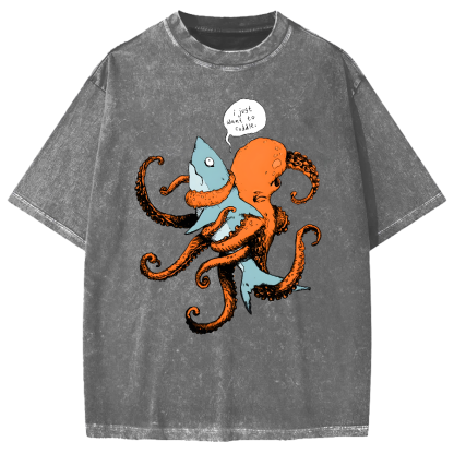 Octopus Entangles Shark Vintage Washed T-shirt