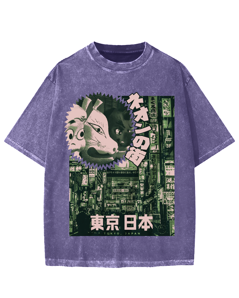 Neon city Tokyo Vintage Washed T-shirt
