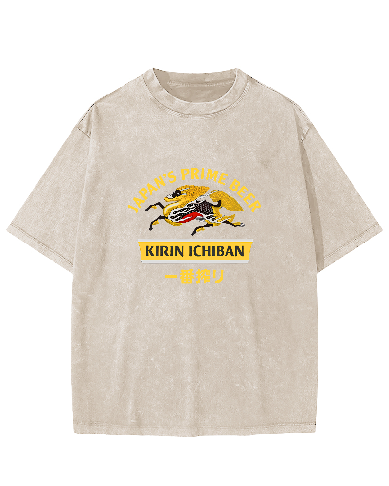 Kirin Ichiban Beer Logo Japanese Washed T-Shirt-Zazasy