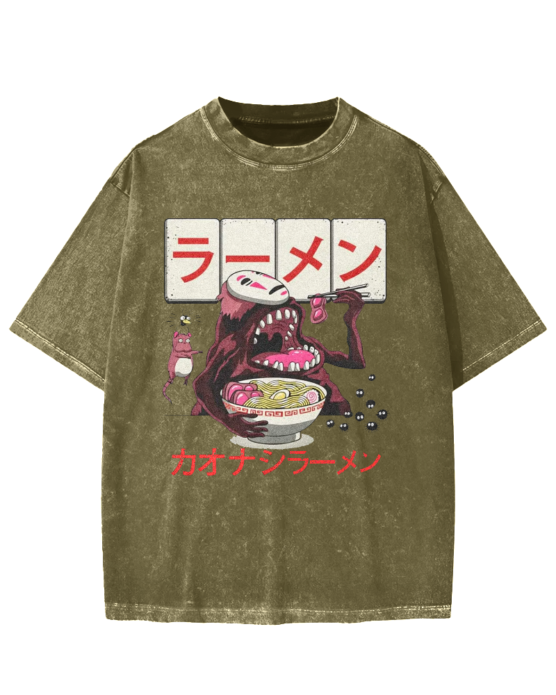 Japanese Anime No-Face Vintage Washed T-shirt