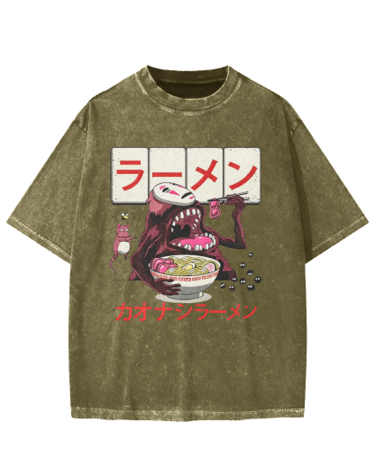 Japanese Anime No-Face Vintage Washed T-shirt