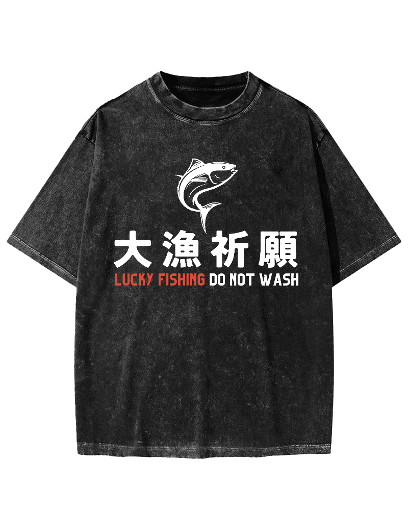 LUCKY  FISHING DO NOT WASH  Japanese Vintage Distressed T-shirt-Zazasy