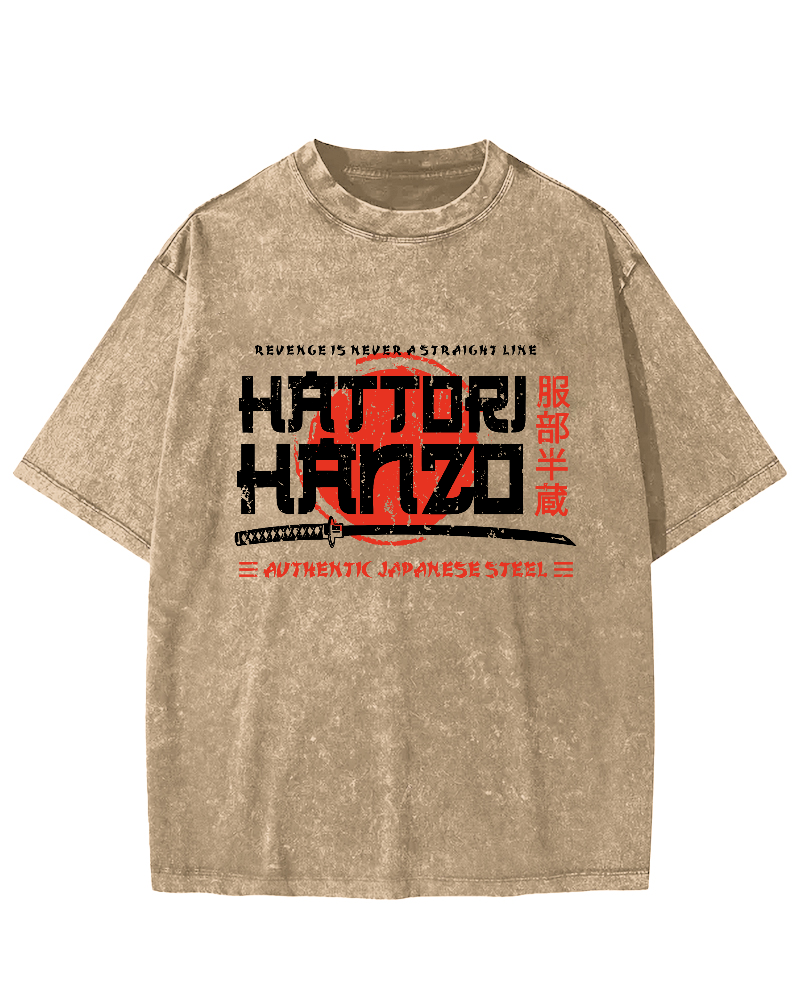 Hattori Hanzo Retro Vintage Washed T-shirt-Zazasy