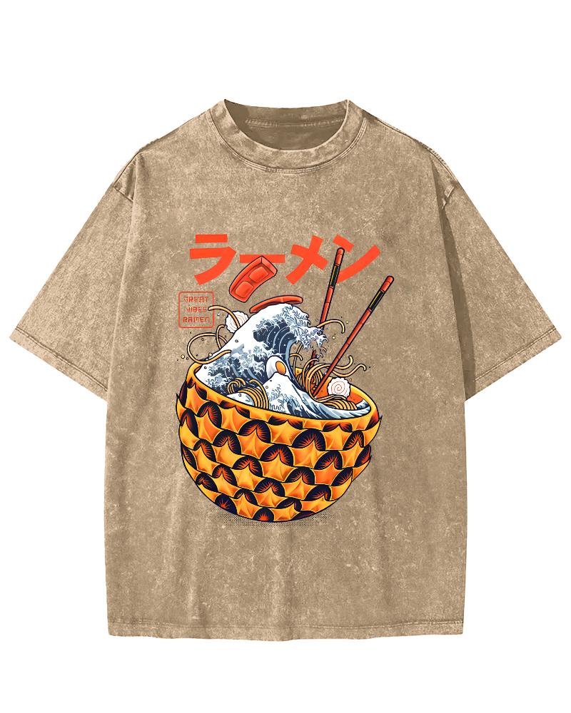 Japanese Lamian Noodles Vintage Washed T-shirt-Zazasy