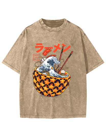 Japanese Lamian Noodles Vintage Washed T-shirt-Zazasy
