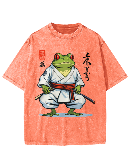 Frog Bushido Spirit Japanese Vintage Washed T-shirt-Zazasy