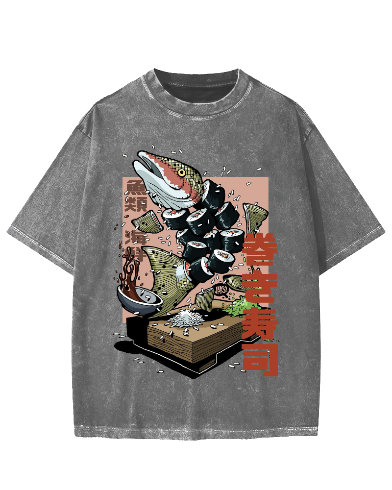 Fish Sushi Vintage Washed T-shirt