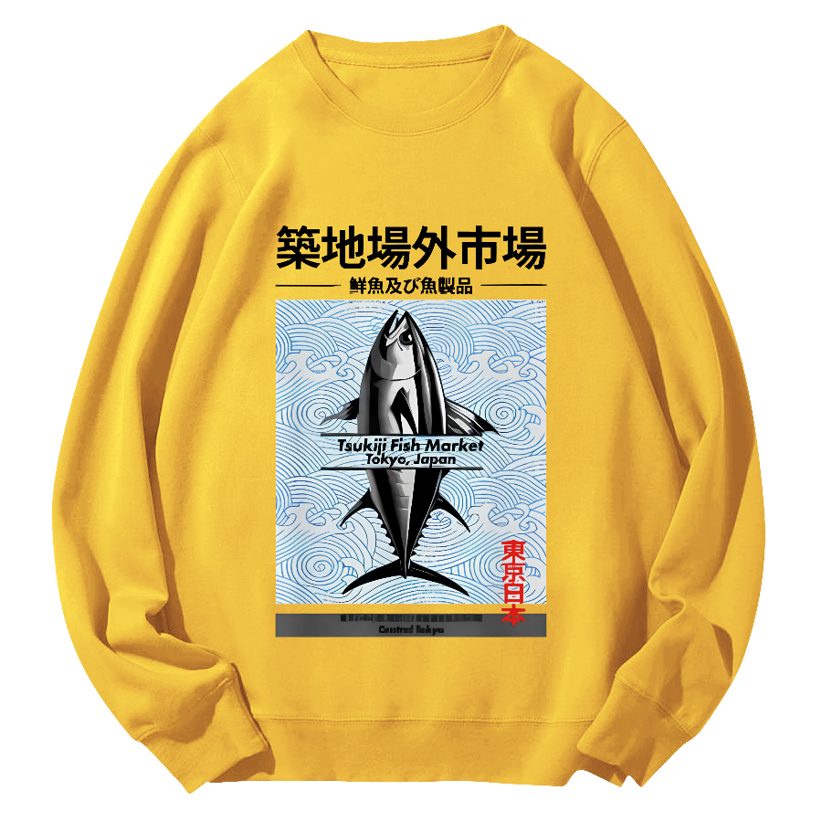 Tokyo Tsukiji Off Market, Japan Round Neck Sweatshirt-Zazasy